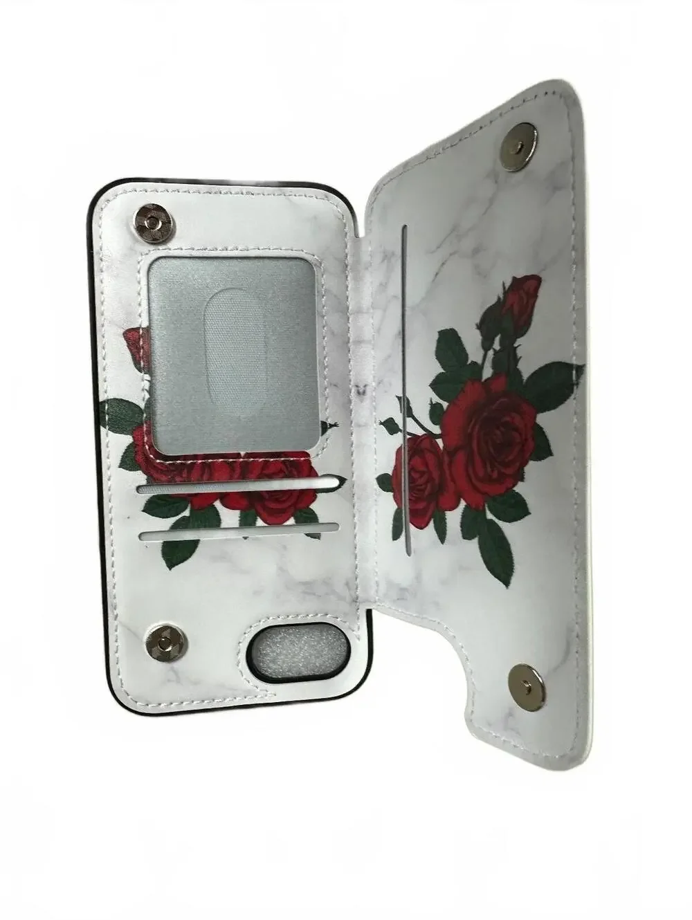 LETO Wallet Phone Case with Red Rose Design and Card Slots